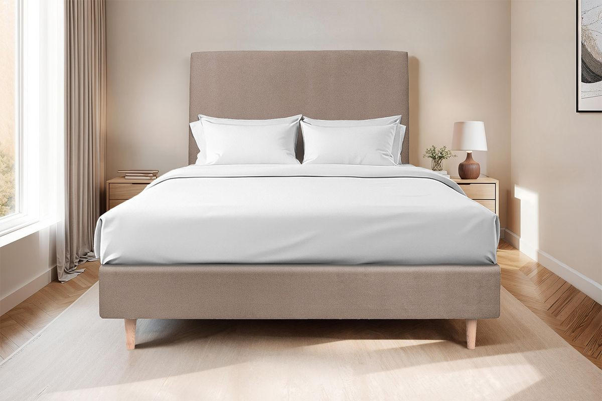 KOPFTEIL gepolstertes – taupefarbener Samtstoff - 200 cm - Taupe/Beige, Karton/Holz (200/120/10cm) - Sommeil de Plomb