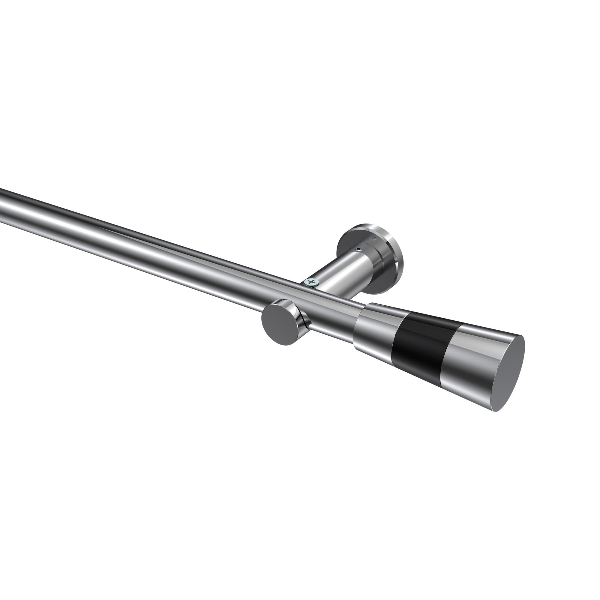 GARDINENSTANGEN-SET Platon Tanara 240 cm (geteilt in 2 x 120 cm), 1-läufig (ohne Ringe), 20 mm Ø Chrom - Chromfarben/Schwarz, Metall (240cm) - INTERDECO
