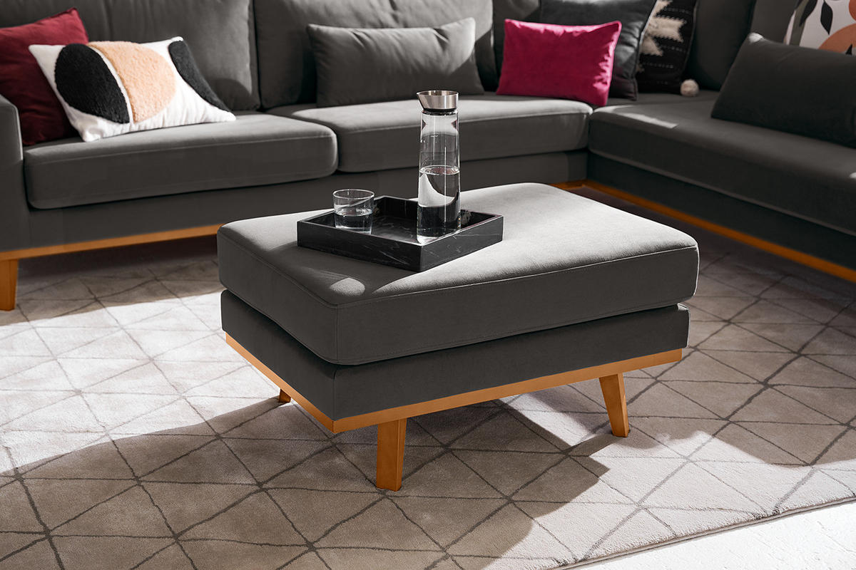 POLSTERHOCKER - Dunkelgrau/Buchefarben, Buchenholz/Textil (85/43/60cm) - home24