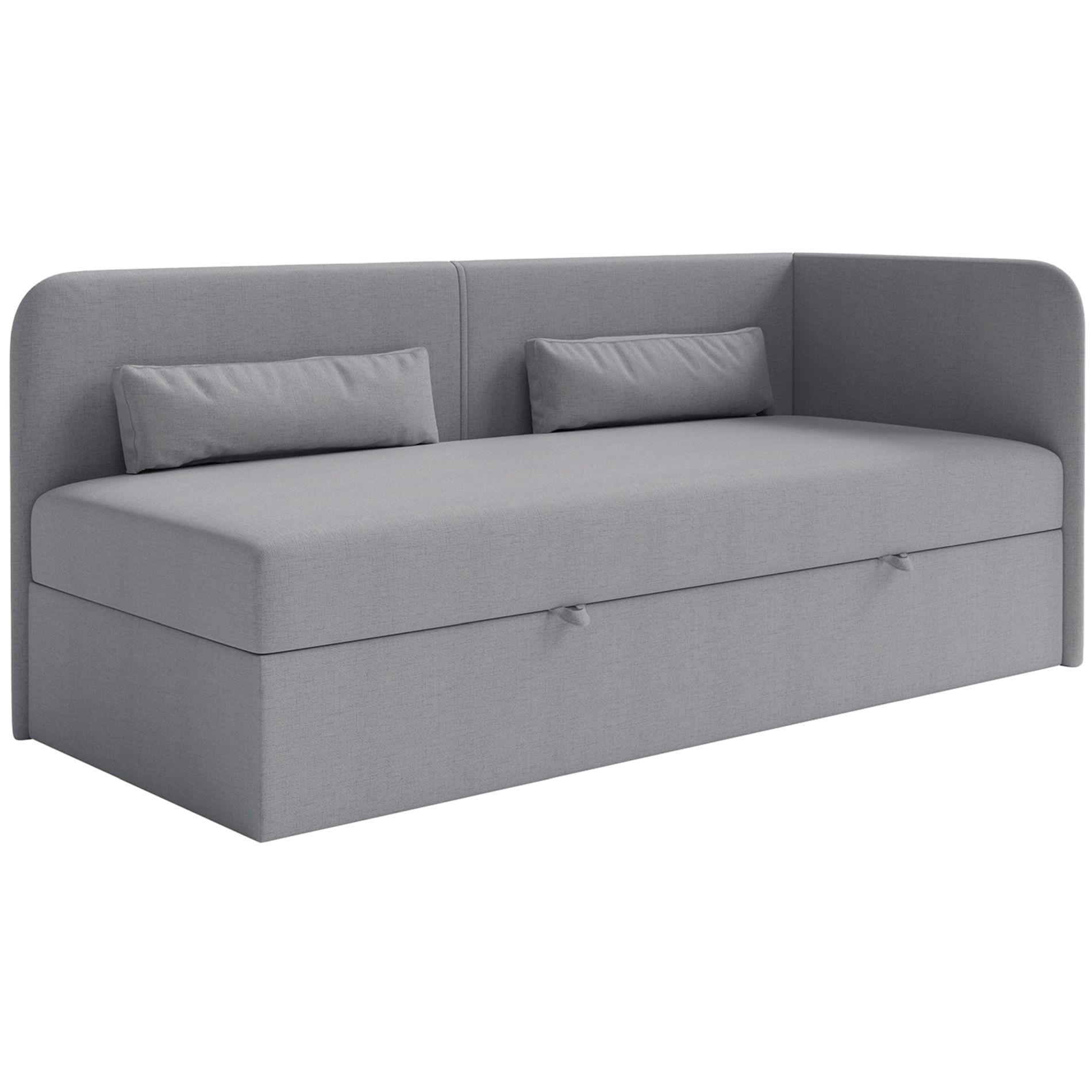 JUGENDBETT Calmmo Dunkelgrau mit Chenille-Bezug, Kopfteil rechts - Dunkelgrau, Textil (90/200cm) - Selsey