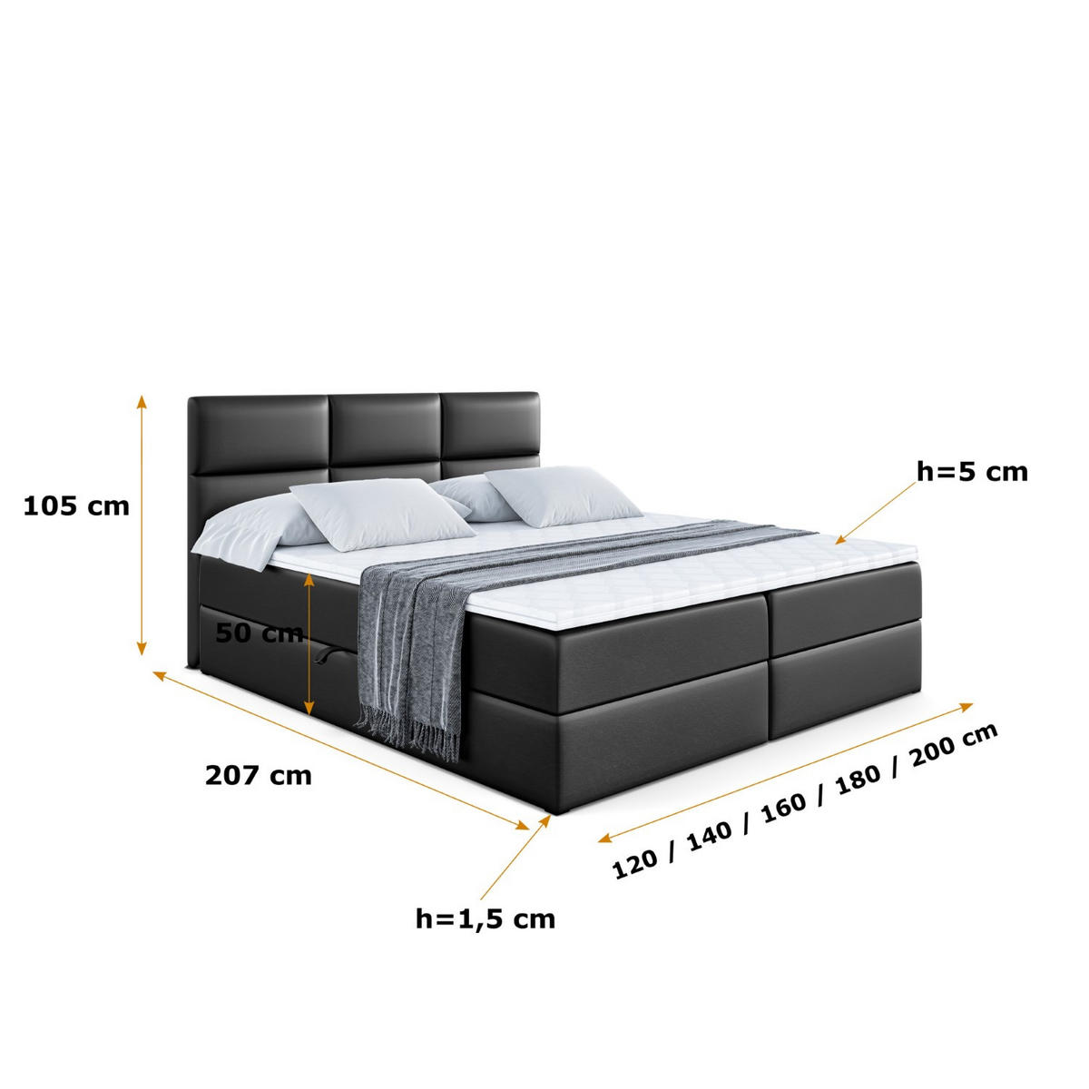 BOXBETT mit Matratze H4 und Lattenrost - OHIO - 160x200 cm - H4 - Schwarz Hochglanz - Schwarz Hochglanz, Holzwerkstoff (160/200cm) - ALTDECOR