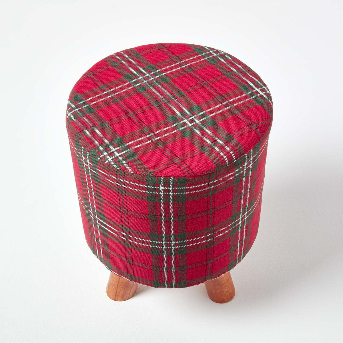 HOCKER Edward Tartan rot kariert, 32/32/42 cm - Rot, Textil (32/42/32cm) - Homescapes
