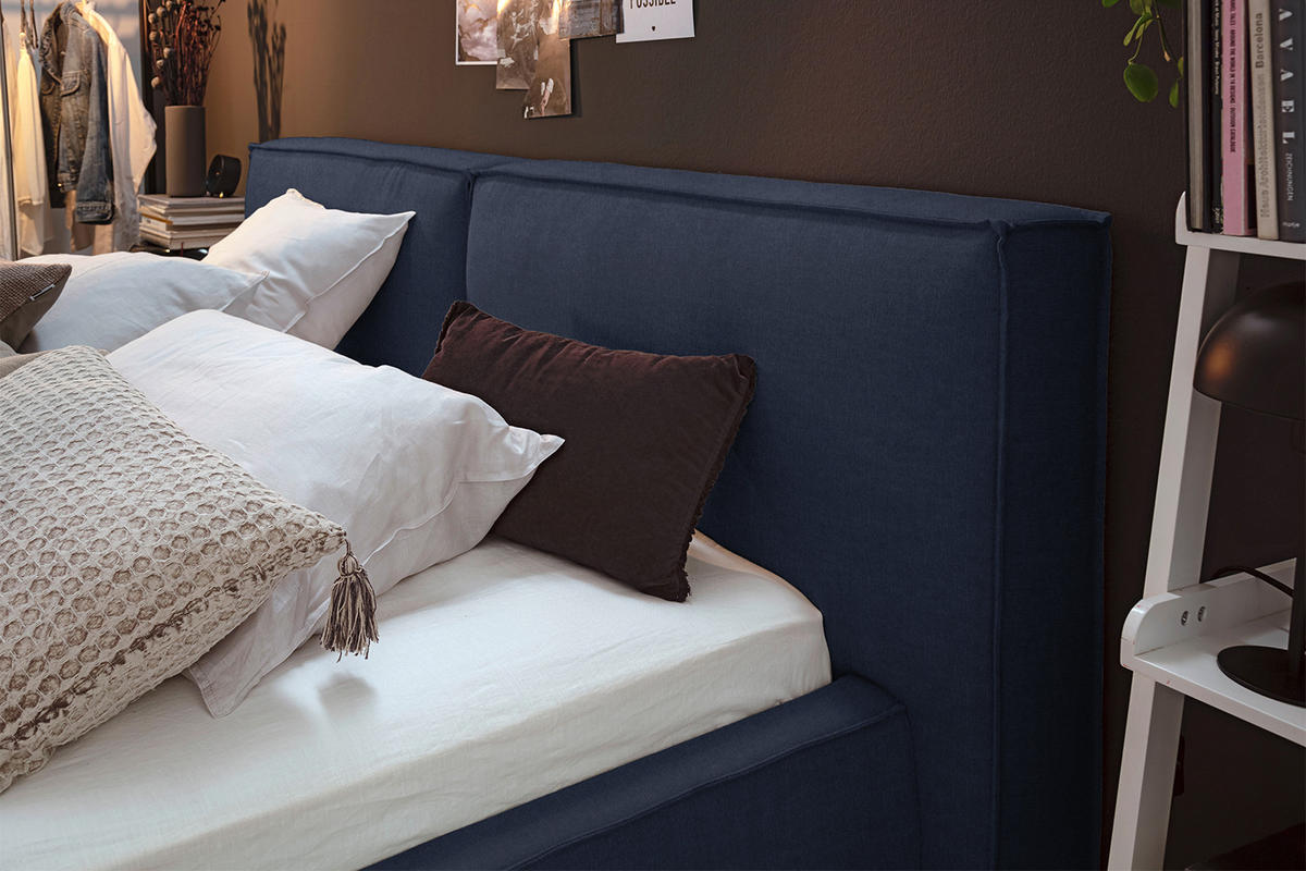 POLSTERBETT CARLO Blau Massivholz - Blau, Textil (140/200cm) - KAWOLA