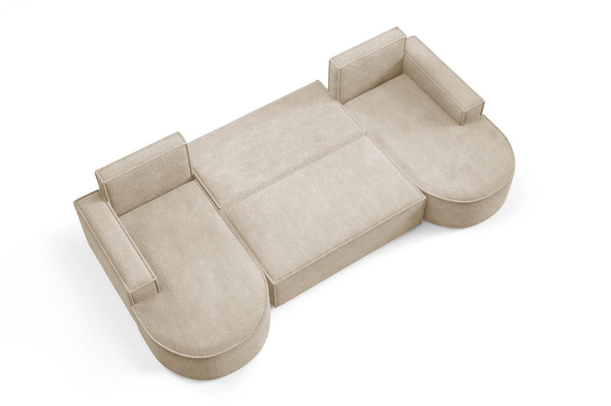 ECKSOFA MOLLY U Freistehendes, mit Schlaffunktion, 140x273cm, Bettkasten und Abnehmbaren Kissen – 316x157x88cm, Abriamo Stoff, Beige - Sandfarben, Holz/Textil (316/157cm) - DomoHome