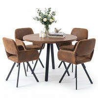 ESSTISCH-SET 1+4, runder Tisch in Walnuss-Optik mit 4 Esszimmerstühlen - Walnussfarben/Schwarz, Holzwerkstoff (80/75/80cm) - Urban Meuble
