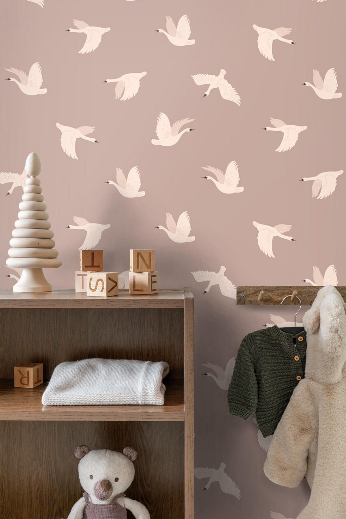 TAPETE Schwäne 50 x 900 cm - Pink, Papier (50/0.1cm) - ESTAhome