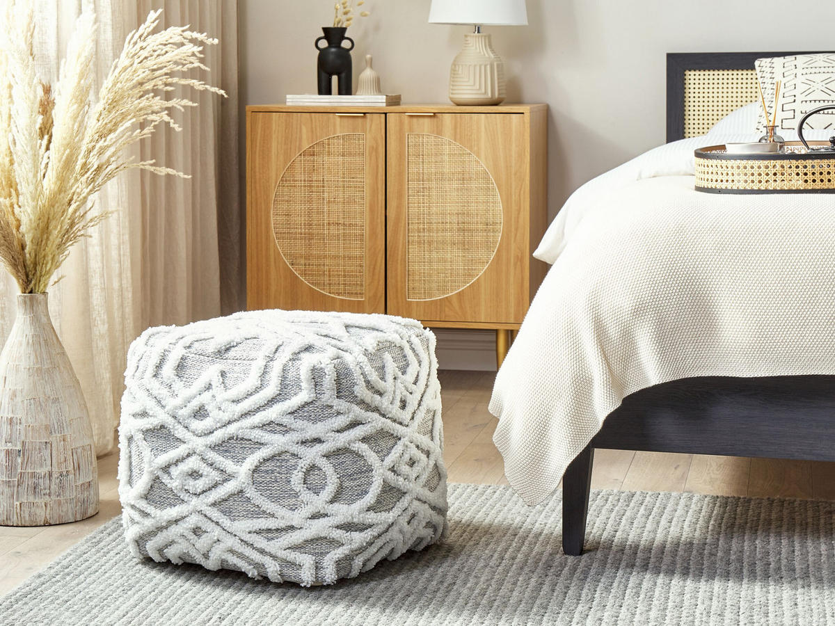 POUF Bhilwara 40/40/40 cm - Weiß, Naturmaterialen/Textil (40/40/40cm) - Beliani