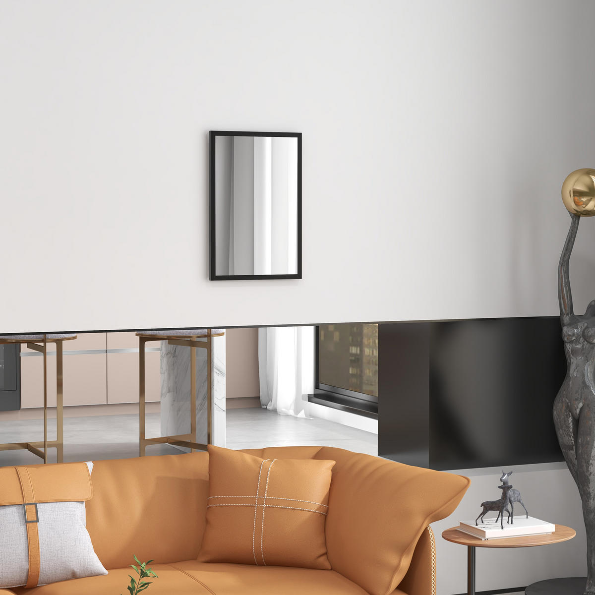 WANDSPIEGEL DE-14259 60x40 cm, schwarzer Holzrahmen Schwarz - Schwarz, Glas (40/60/2cm) - ComfortXL