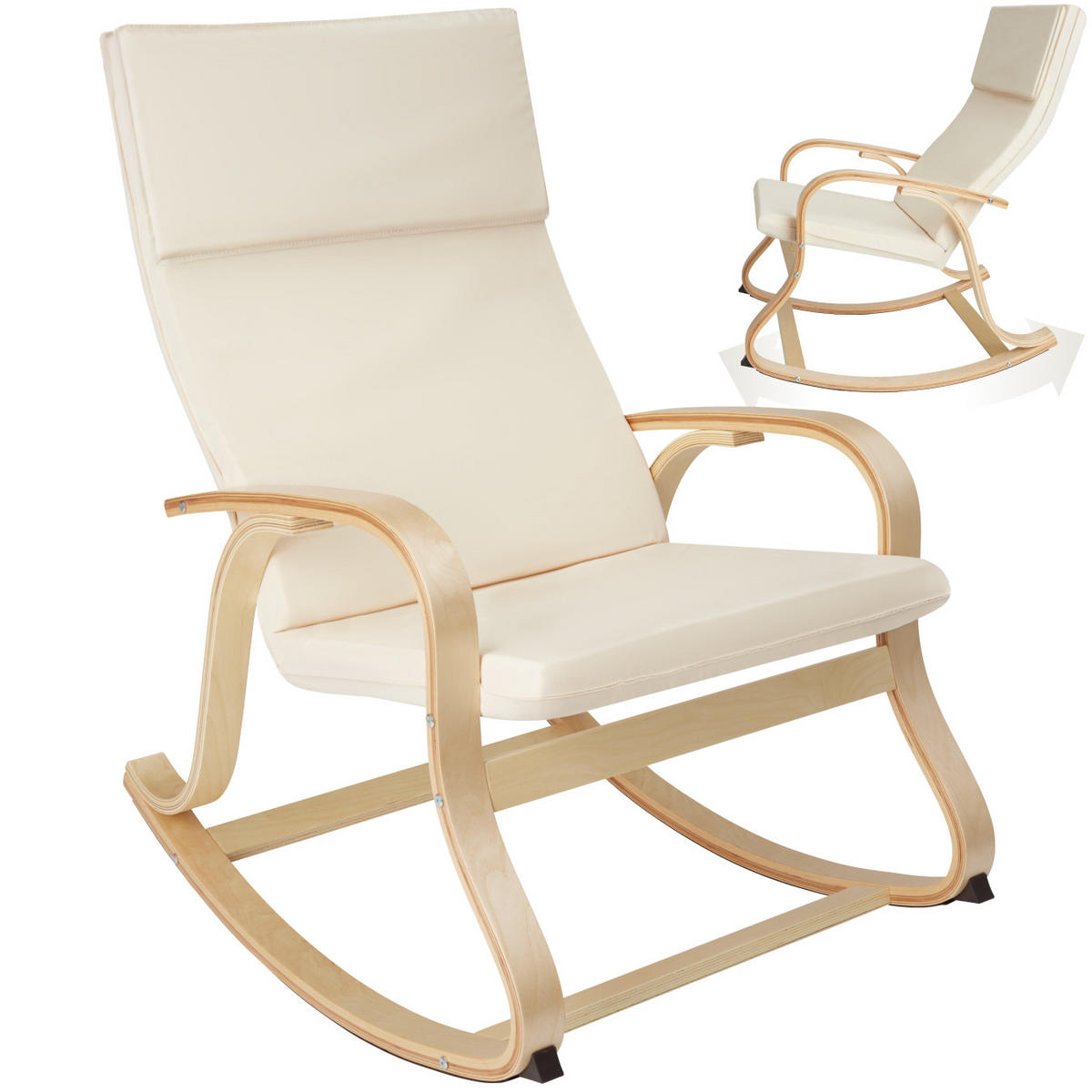 SCHAUKELSTUHL Roca,65 x 94 x 100 cm,beige - Beige, Holz (65/100/94cm) - tectake
