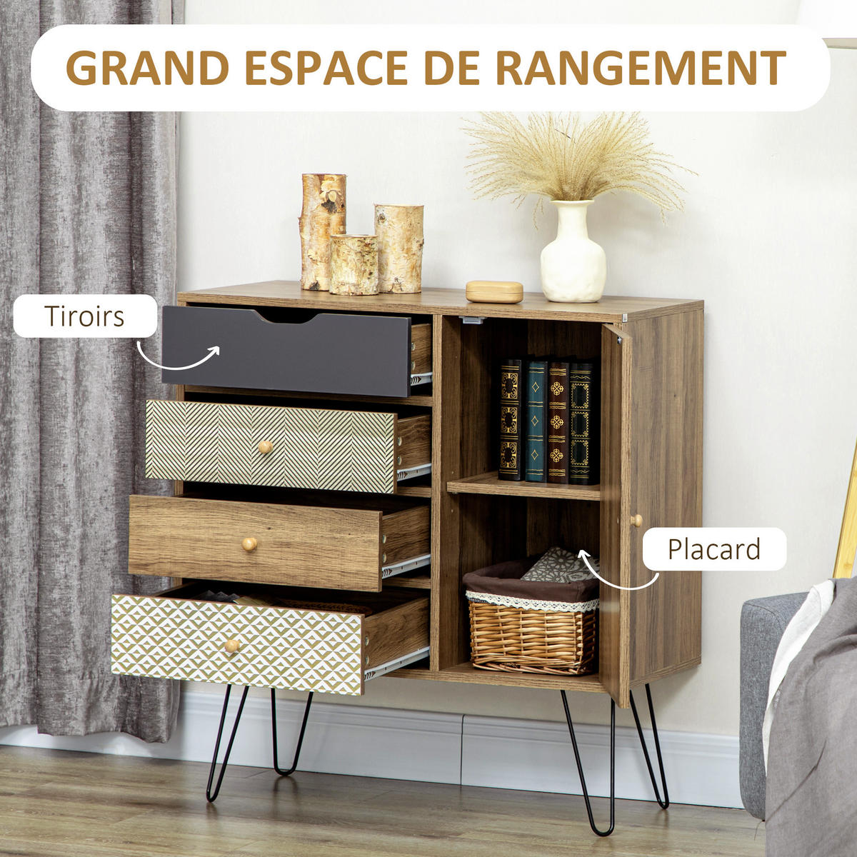 SIDEBOARD Braun, 4 Schubladen, 1 Tür, 79/39/86 cm - Braun, Holz (79/86/39cm) - PANGIVO