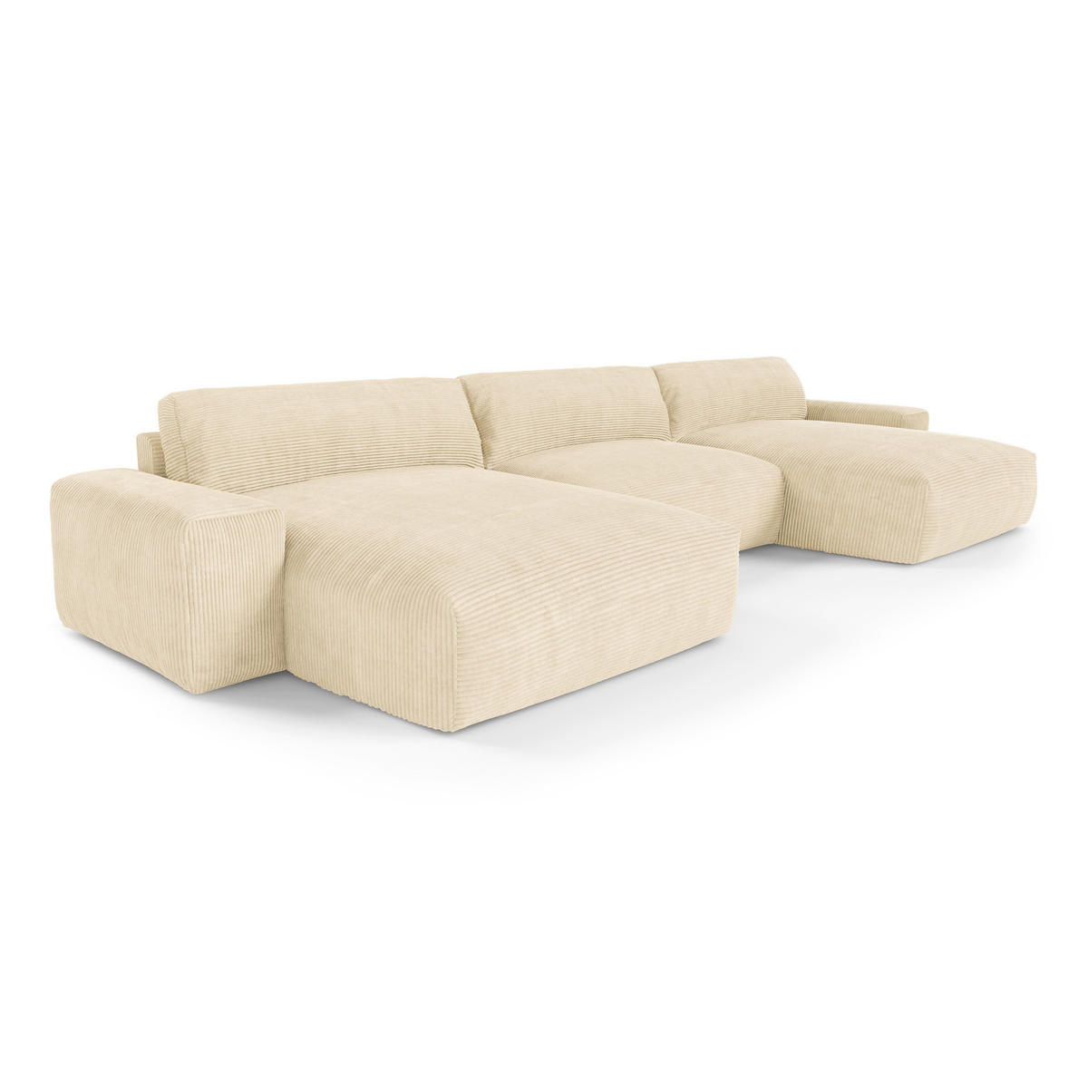 WOHNLANDSCHAFT Gerippter Samt Creme 420cm - Creme, Textil (420/75/174cm) - Sia Home