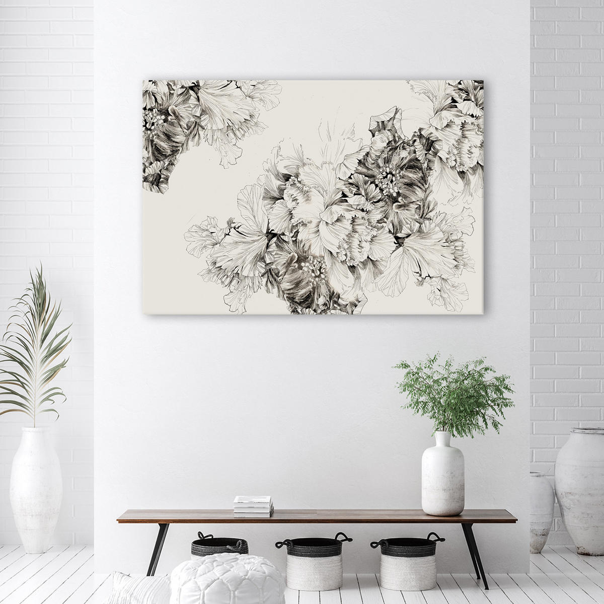 WANDBILD vintage blumenmotiv - Grau, Textil (60/40cm) - Feeby