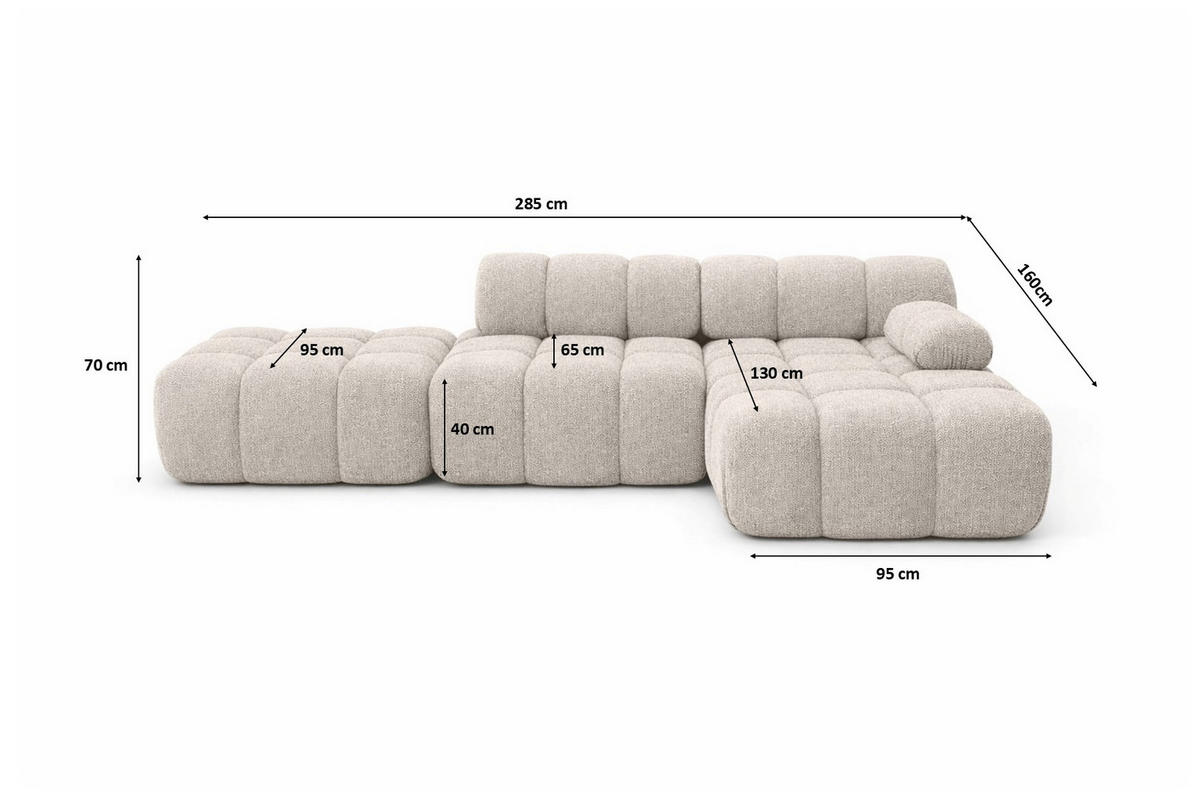 ECKSOFA L-Form Modular Mit Hocker, Bouclé-Stoff Abriamo, Beige, Rechts, Selia - Beige, Holz (285/160cm) - Kaiser Möbel