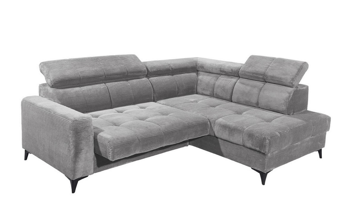 ECKSOFA mit elektronische Sitztiefenverstellung, USB-Anschluss und stilvollem Breitcord-Bezug - Hellgrau, Textil (200/243cm) - ed exciting design