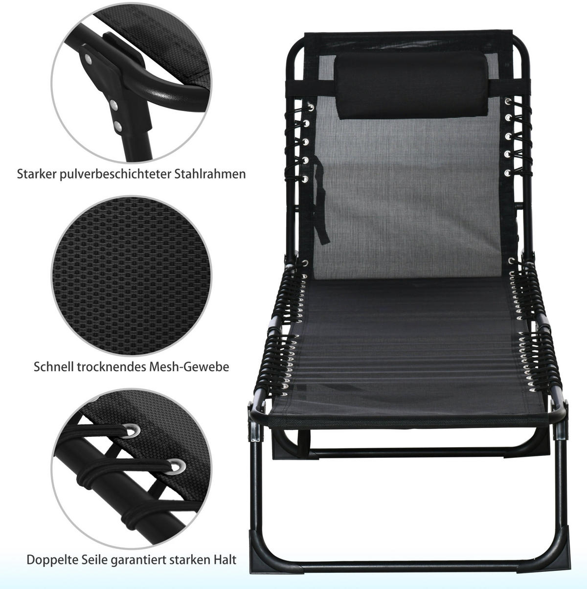 SONNENLIEGE aus Stahl in Schwarz mit 4-fach verstellbarer Rückenlehne - Schwarz, Metall (58/30/197cm) - Modfu