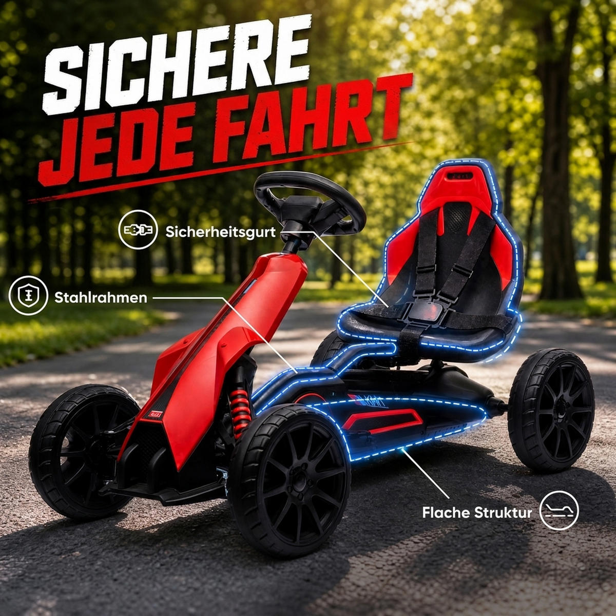 KINDER-ELEKTRO-GOKART Kunststoff Metall Rot - Rot, Kunststoff (100/58/58.5cm) - HOMCOM