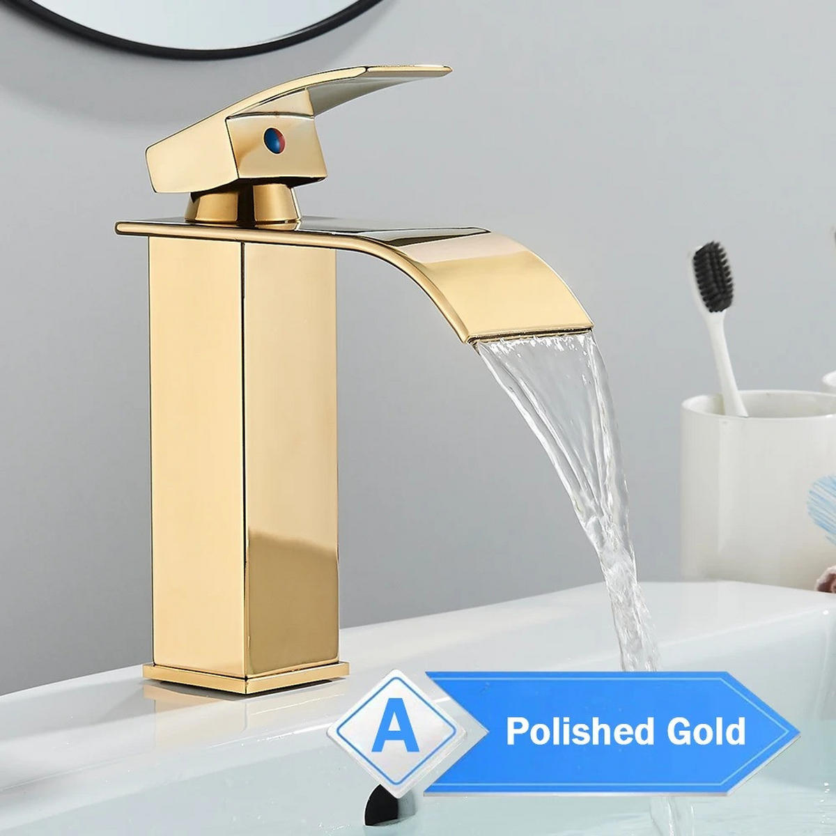 WASCHTISCHARMATUR, Warm- und Kaltwasser, Gold - Goldfarben, Metall (19.5/19.5/5cm) - Kaket