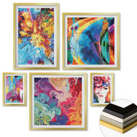 WANDBILDER 5er Set - 50x50 cm & 20x30 cm & 40x60 cm Goldrahmen - Minimalistische Boho-Illustrationen - Goldfarben, Kunststoff (40/60cm) - ArtPrintCave