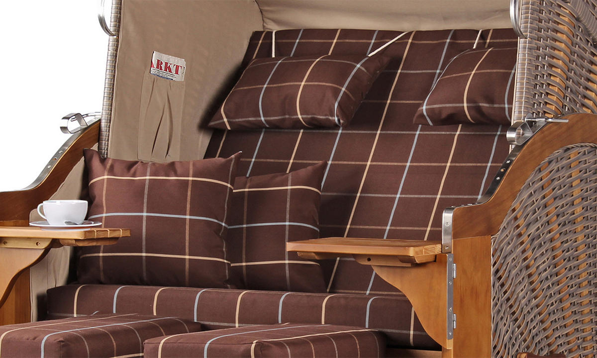 STRANDKORB Komplettset - Schleswig Pinie - PE mokka - Modell 556 - Braun/Grau, Holz (120/160/80cm) - bene living