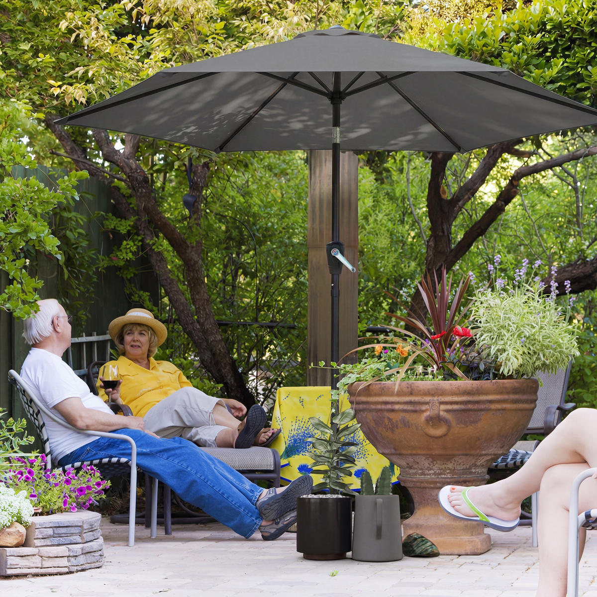 SONNENSCHIRM knickbar Dunkelgrau 270/219 cm - Dunkelgrau, Textil (270/270cm) - Outsunny