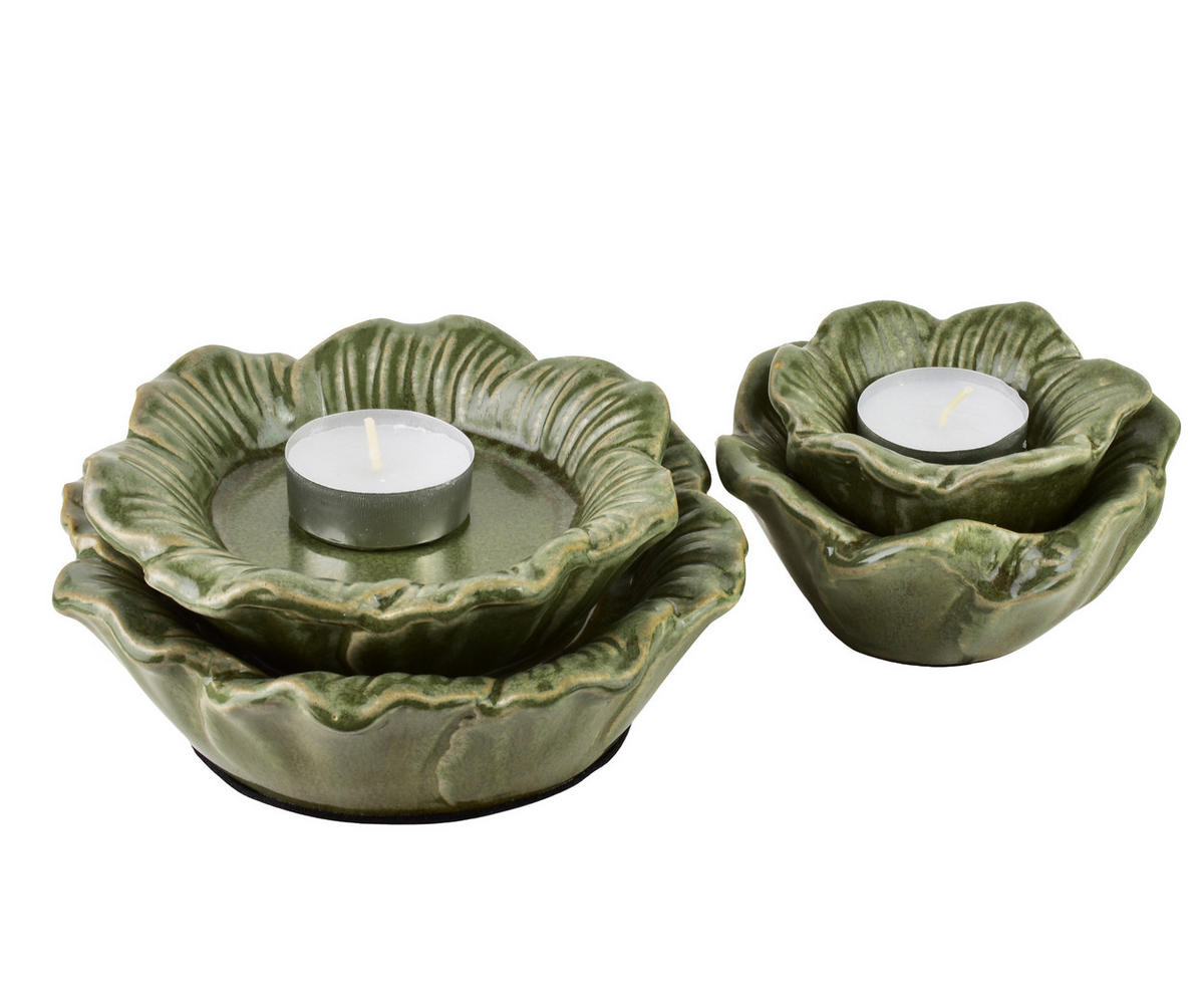 KERZENHALTER Yarine grün 15/15/7 cm Keramik - Grün, Keramik (15/7cm) - Mondex