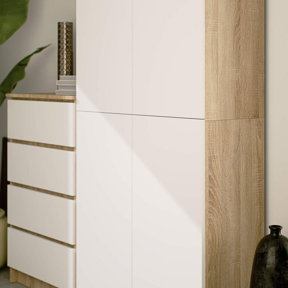 STANDREGAL Eiche Sonoma, Weiß 180/80/35 - Weiß, Holzwerkstoff (80/180/35cm) - RAUMHIRSCH FURNITURE