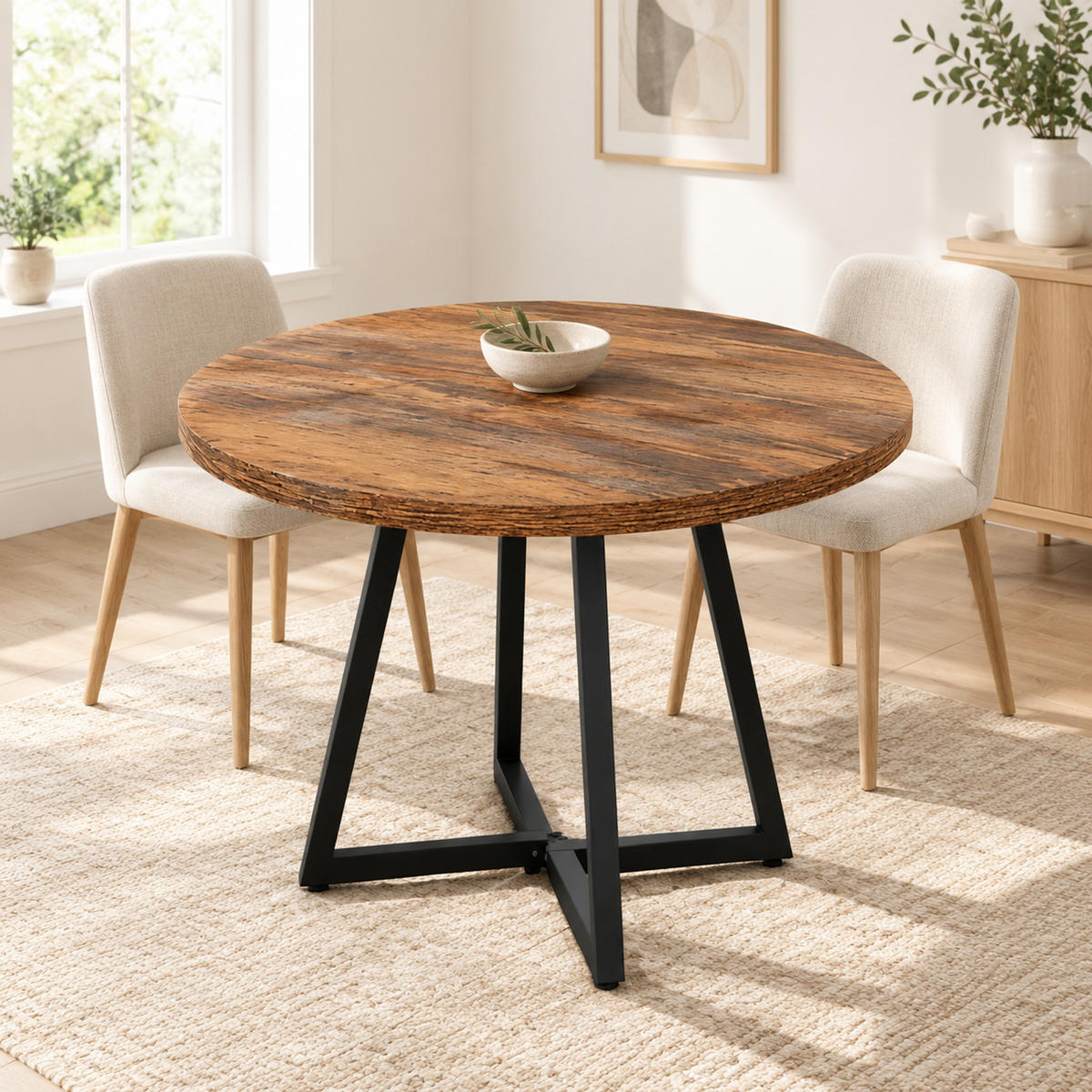 ESSTISCH industrielles Design 80 cm MDF Metall Black Rustic Brown - Schwarz, Metall (80/80/75cm) - Meubliv