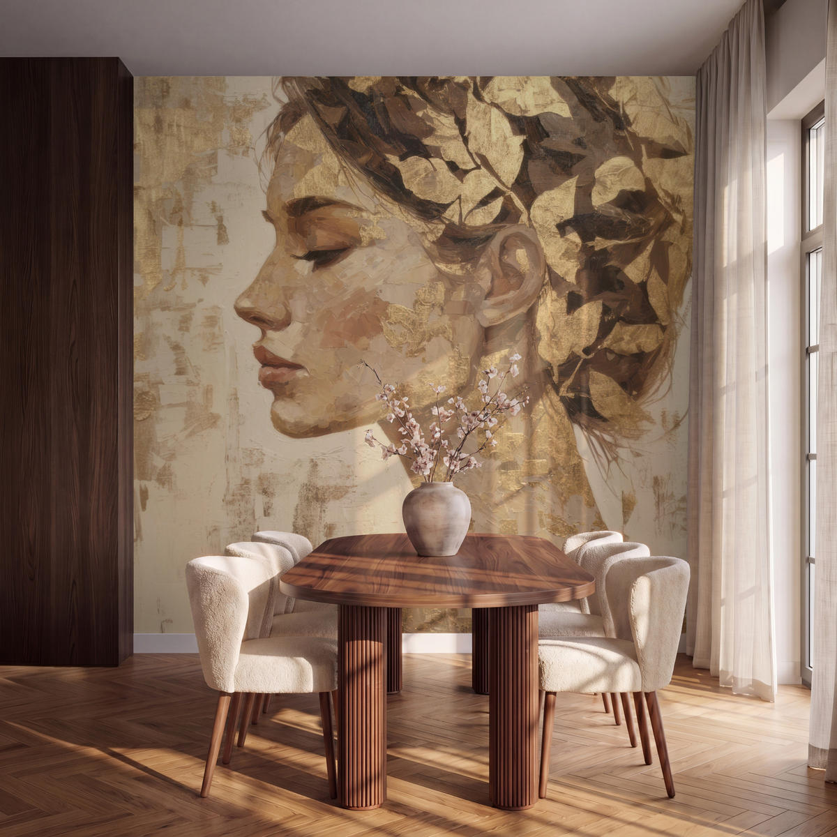 TAPETE - Frau - Gold - Abstrakt - Textur - 280x280 cm - Goldfarben, Papier (280/280cm) - OnlyWow