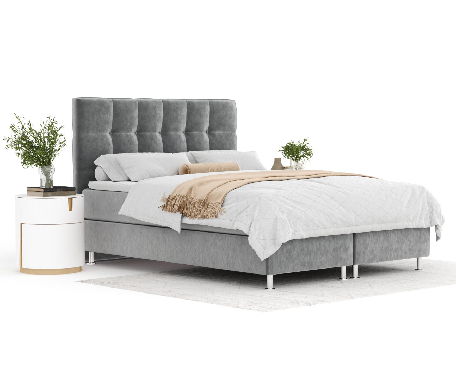 BOXSPRINGBETT Chanton Grau 140/200 cm mit Latex-Topper - Silberfarben/Grau, Holz/Holzwerkstoff (140/200cm) - Maison de Reve