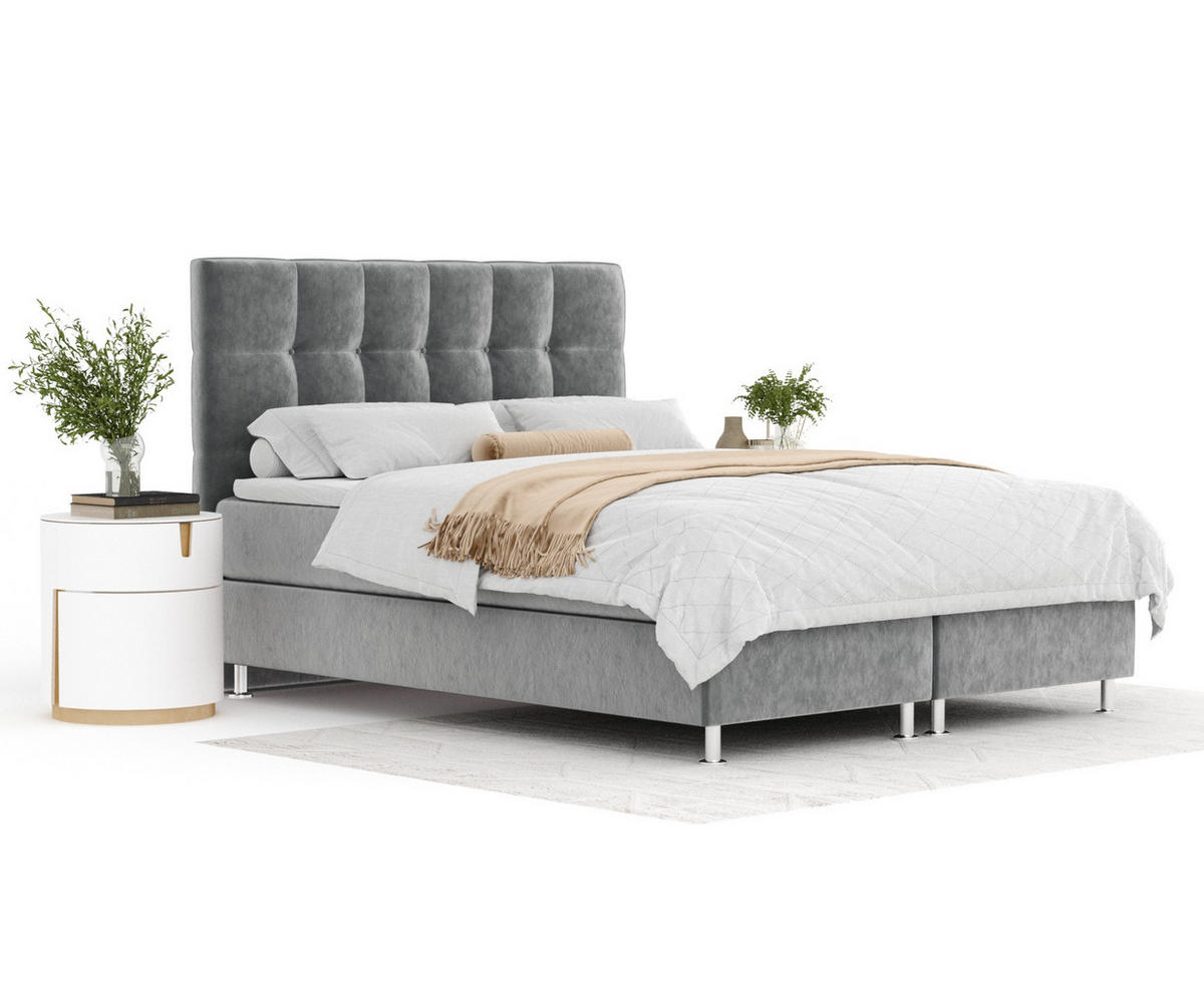 BOXSPRINGBETT Chanton Grau 140/200 cm mit Latex-Topper - Silberfarben/Grau, Holz/Holzwerkstoff (140/200cm) - Maison de Reve