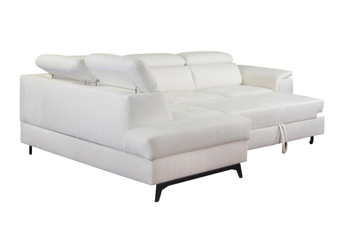 ECKSOFA VOLA Weiß Velours-Stoff mit Schlaffunktion - Weiß, Holz (270/199cm) - MASSENO