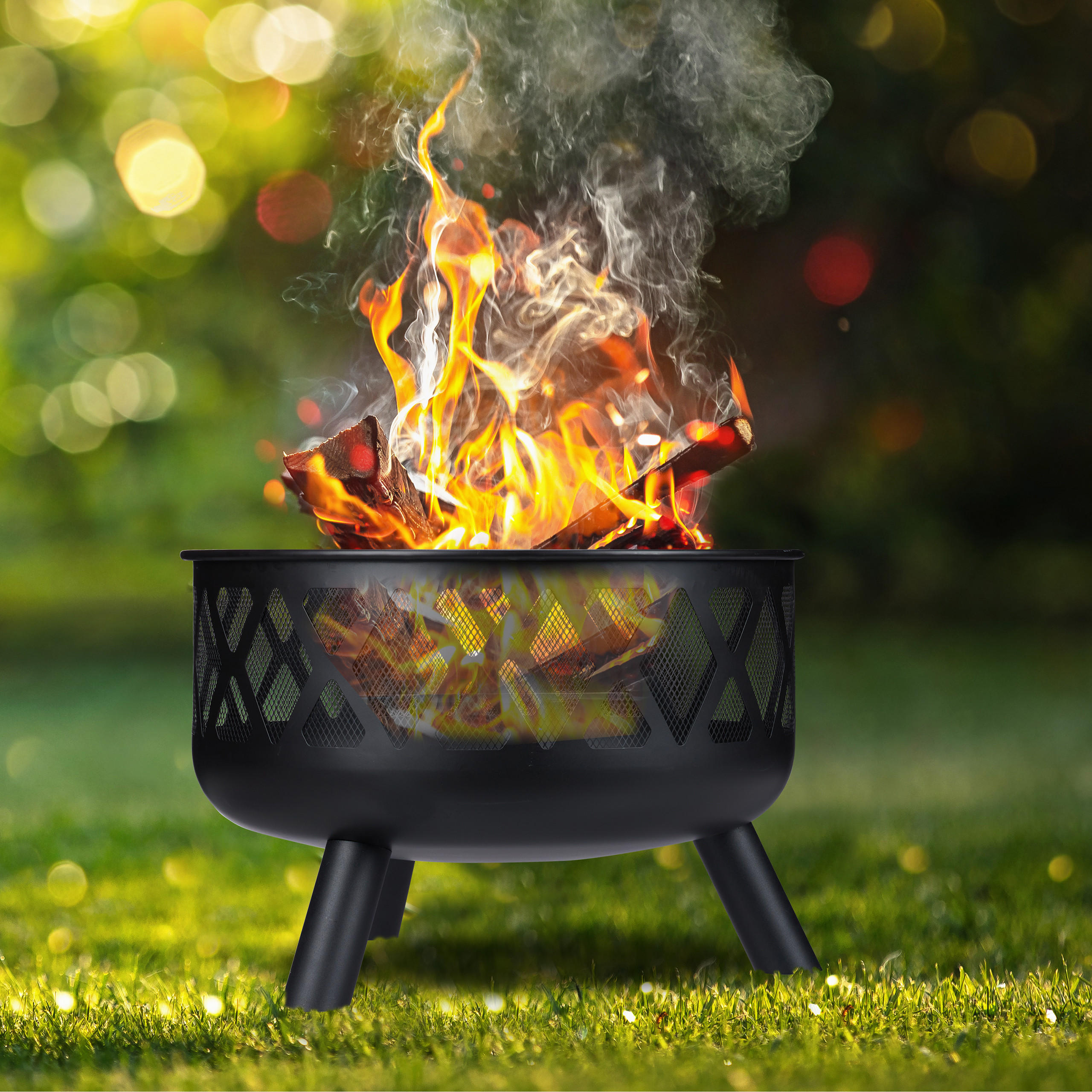 FEUERSCHALE - Schwarz, Metall (62/58/62cm) - Relaxdays