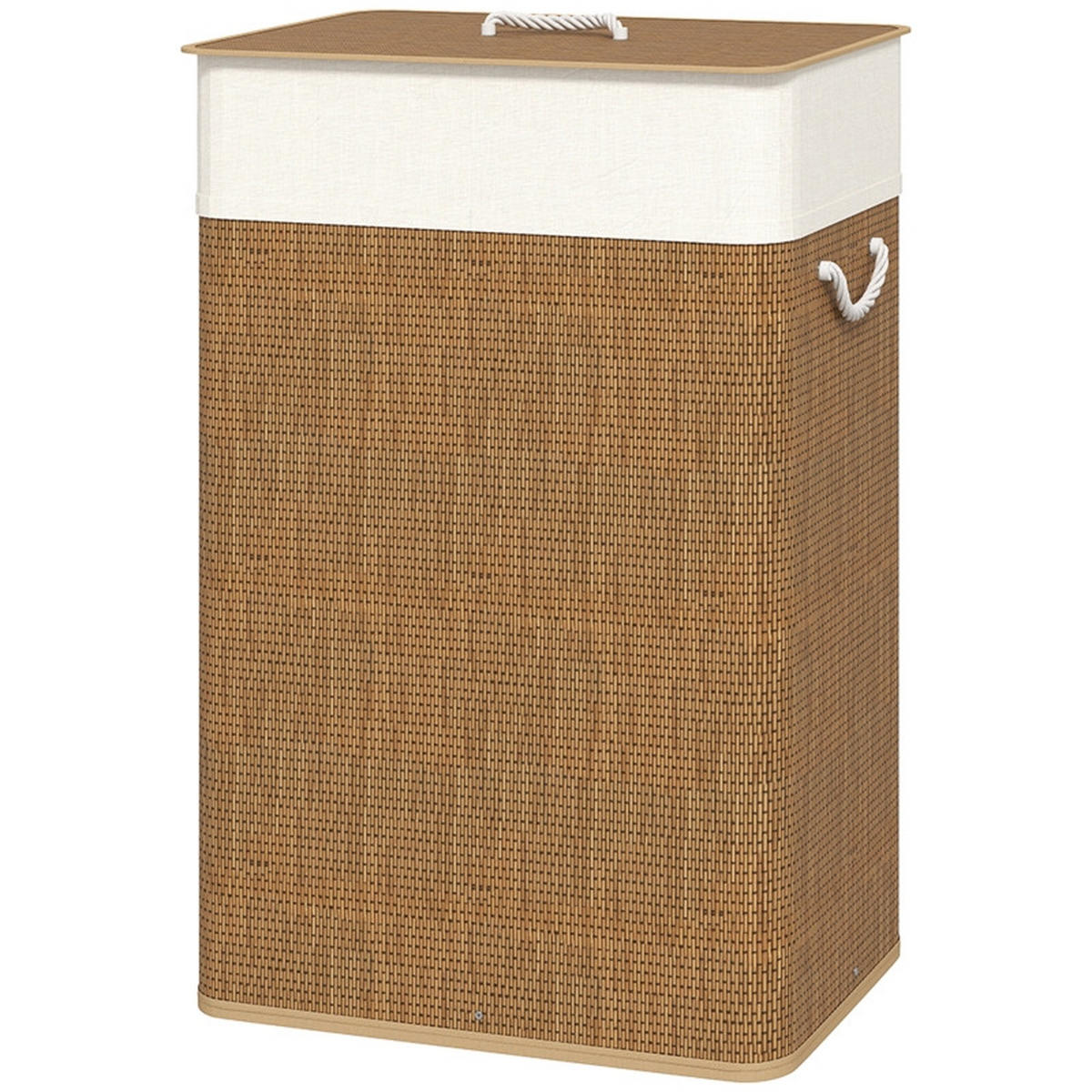 WÄSCHEKORB Bambus 72 L mit Deckel – Wäschesammler mit Seilgriffen & herausnehmbarem Sack, für Bad, Schlafzimmer & Waschküche, Braun - Braun, Holz (30/60/40cm) - Ej. Life