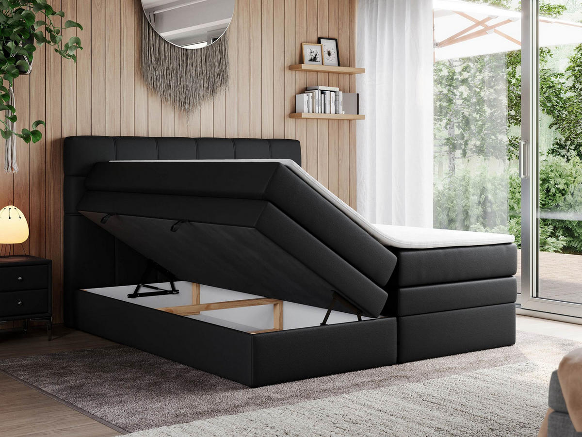 BOXSPRINGBETT ERNI KING 180/200 Schwarz Kunstleder - H3 - Schwarz, Holz/Textil (180/200cm) - MKS