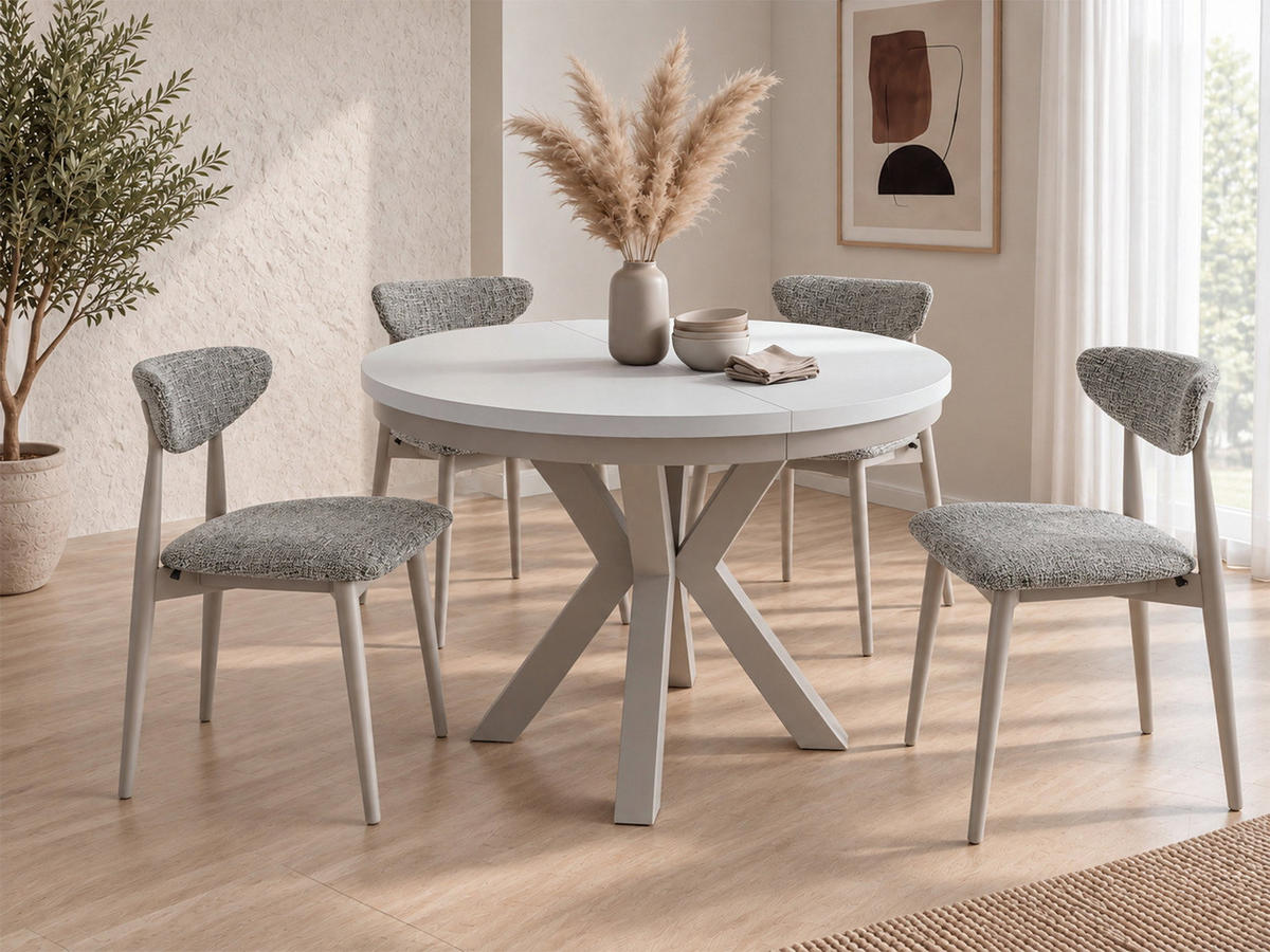 ESSTISCH Clara Grau-Beige runder ausziehbarer, Weiß 100-180/100/76 cm - Weiß/Grau, Holzwerkstoff/Metall (100/176/76cm) - WFL GROUP
