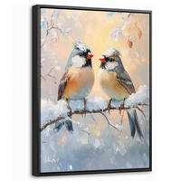 LEINWAND Bilder mit Rahmen - Vögel - Zweig - Winter - Schnee - 30x40 - Pastellblau, Textil (30/40cm) - MuchoWow