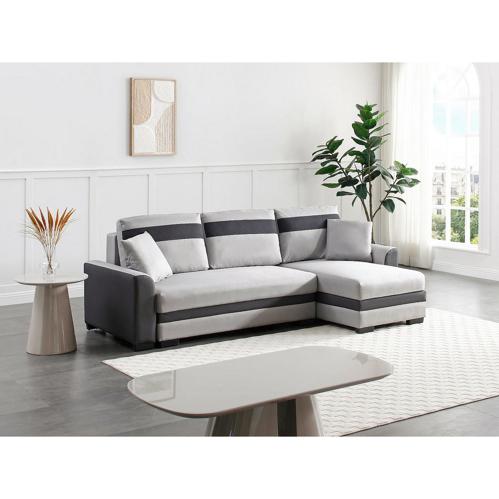 Thumbnail - Vente-Unique Ecksofa, Hellgrau, Leder, Uni, 4-Sitzer, 242x135 cm, Wohnzimmer, Sofas & Couches, Wohnlandschaften, Ecksofa...