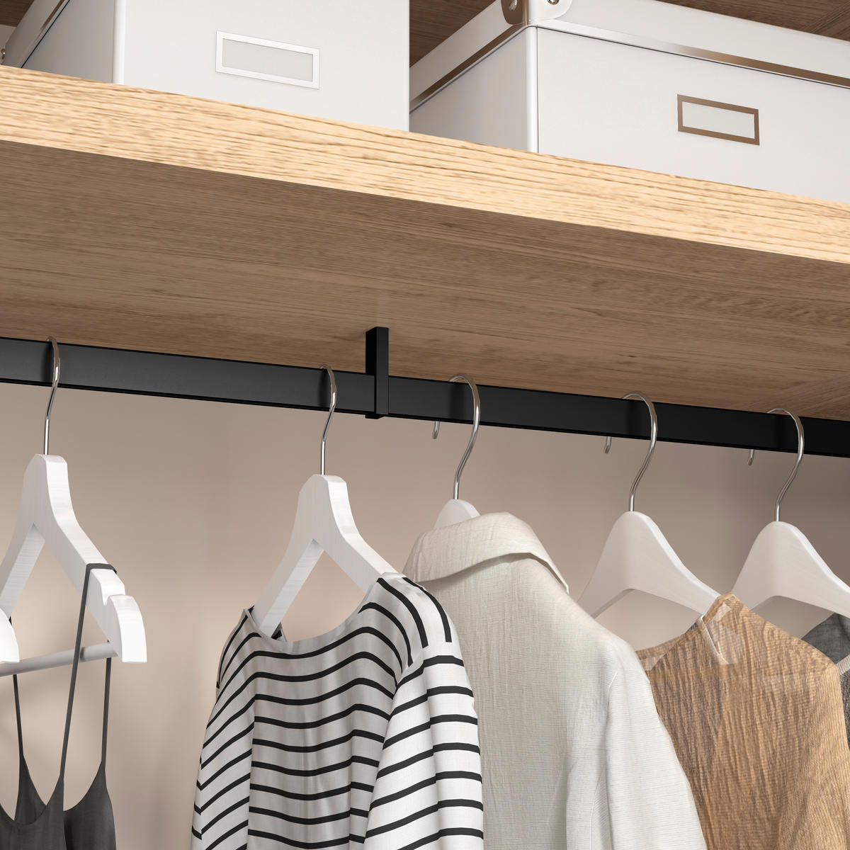 GARDEROBENSTANGEN Luxe, 1,15m mit Halterungen, Aluminium und Kunststoff, Tiefschwarz lackiert, texturiert 2er-set - Schwarz, Metall (120cm) - EMUCA
