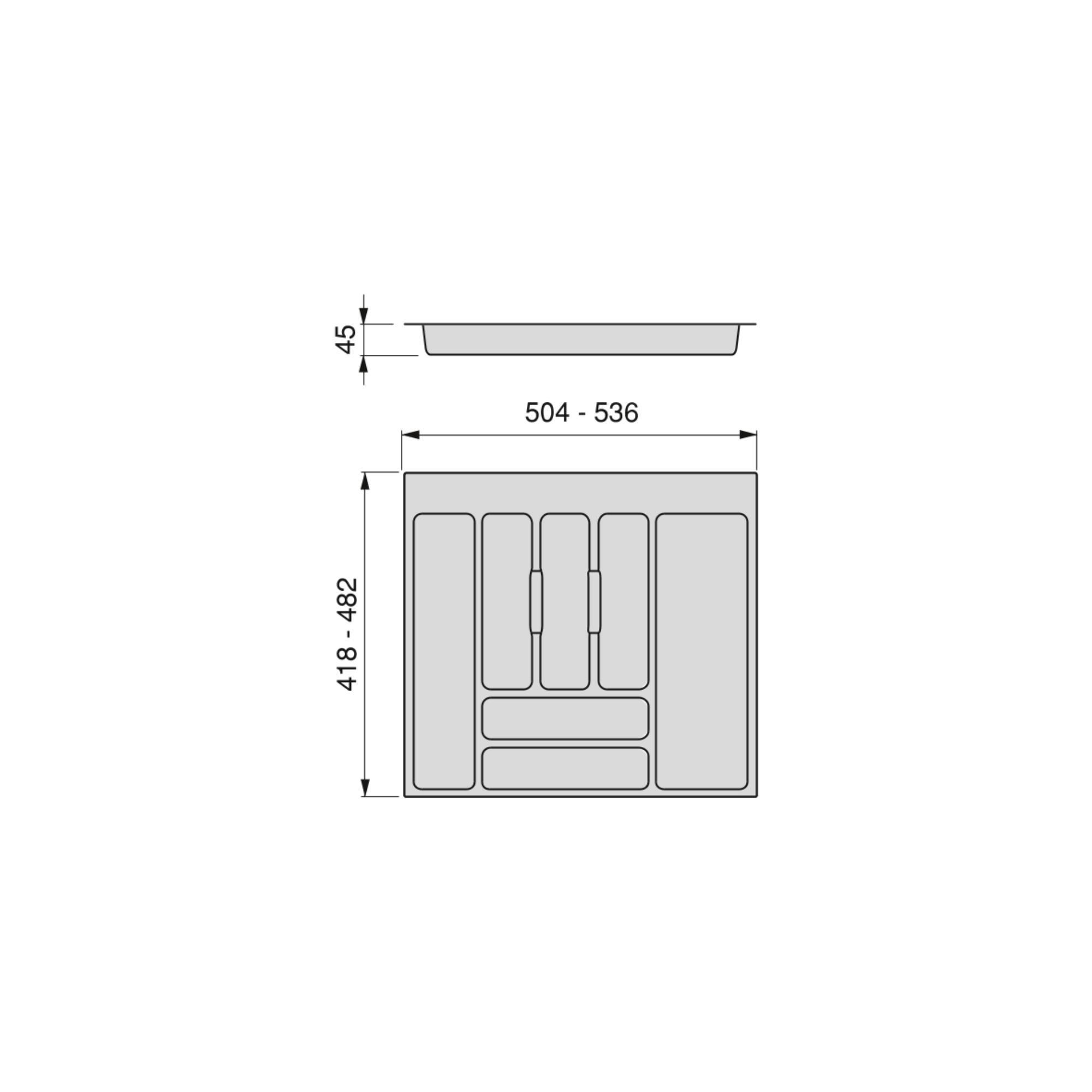 BESTECKSCHUBLADE Optima Universal, Modul 600mm, Kunststoff, Grau - Grau, Kunststoff (52/5/55cm) - EMUCA