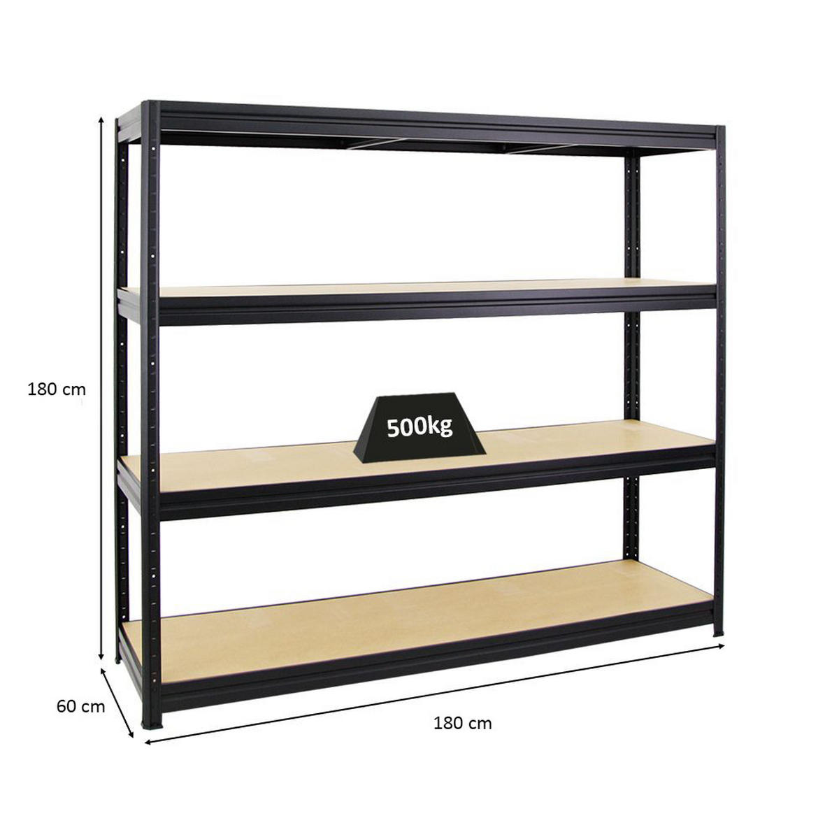SCHWERLASTREGAL Dino 180x180x60 cm Fachlast 500 kg Schwarz - Schwarz, Metall (180/180/60cm) - PROREGAL