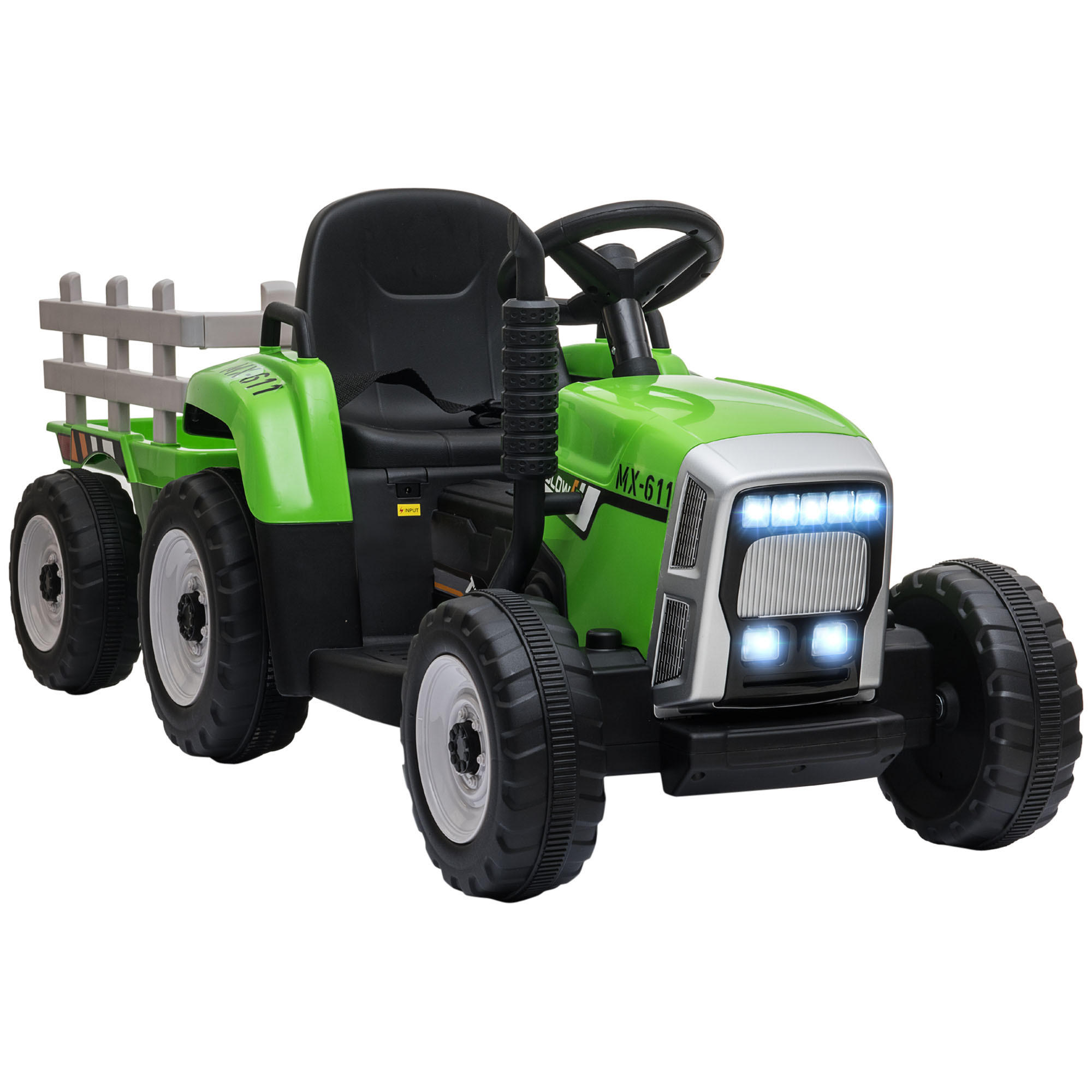 ELEKTRISCHER Traktor Kinder Aufsitztraktor mit MP3 Funktion, 3-6KM/H, Grün - Grün, Metall (136.5/50/52.5cm) - HOMCOM