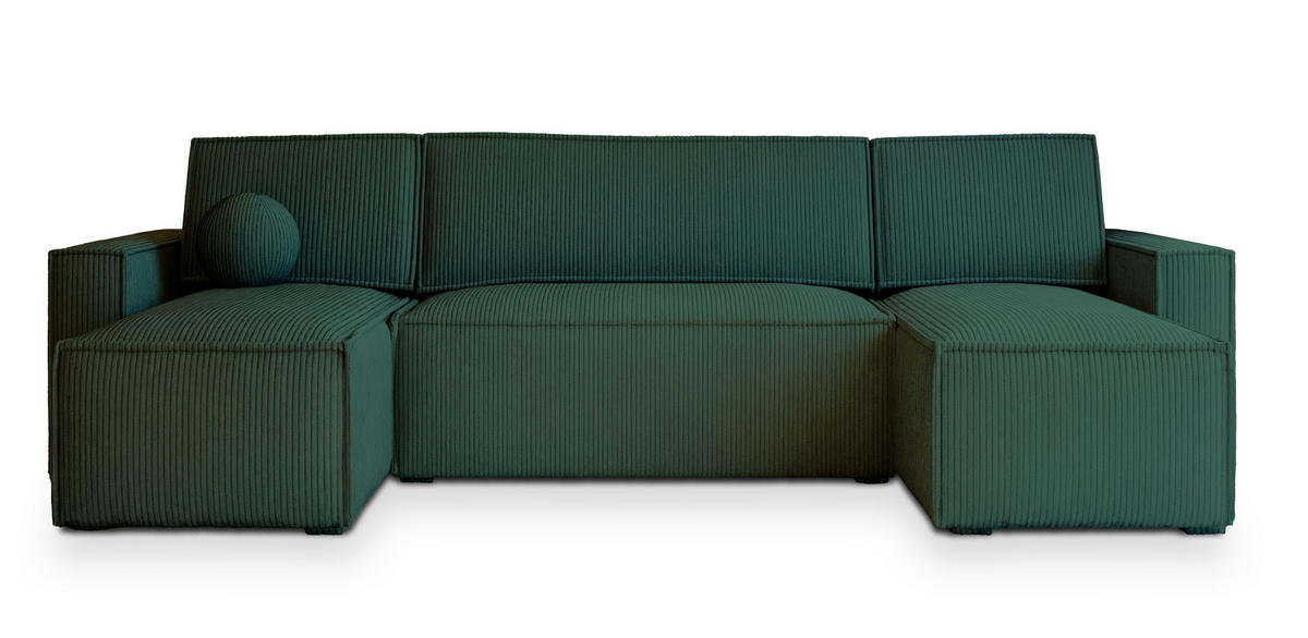 WOHNLANDSCHAFT PESANO P Grün Kordstoff mit Schlaffunktion - Grün, Holz (306/85/140cm) - MASSENO