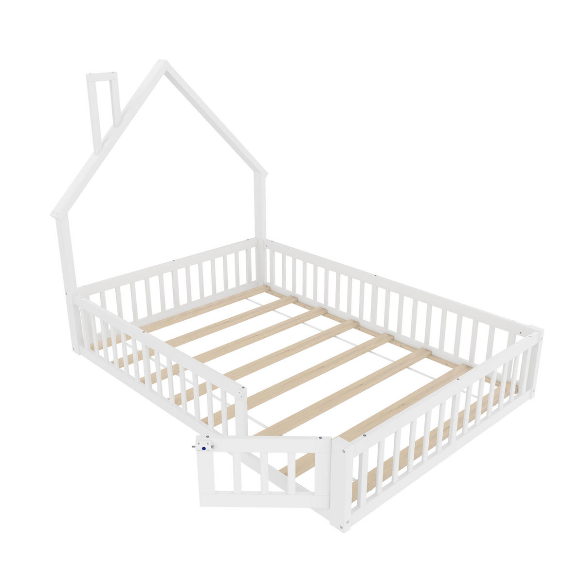 KINDERBETT 140/190 cm Weiß Schornstein-Design mit Rausfallschutz aus Kiefer und MDF - Weiß, Holzwerkstoff (140/190cm) - OKWISH