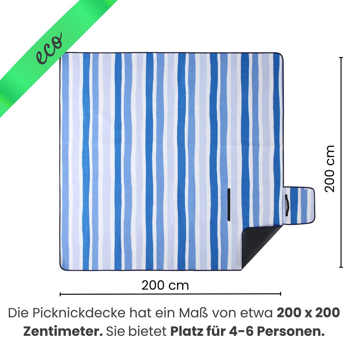 PICKNICKDECKE XXL 200x200 ecoline 100% recyceltes Fleece Streifen blau - Blau, Textil (200/200cm) - wometo