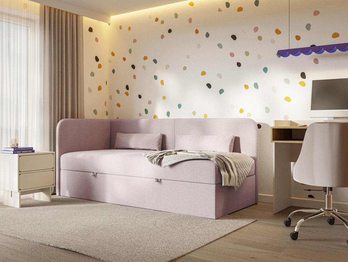 JUGENDBETT Calmmo Rosa mit Chenille-Bezug, Kopfteil links - Pink, Textil (90/200cm) - Selsey