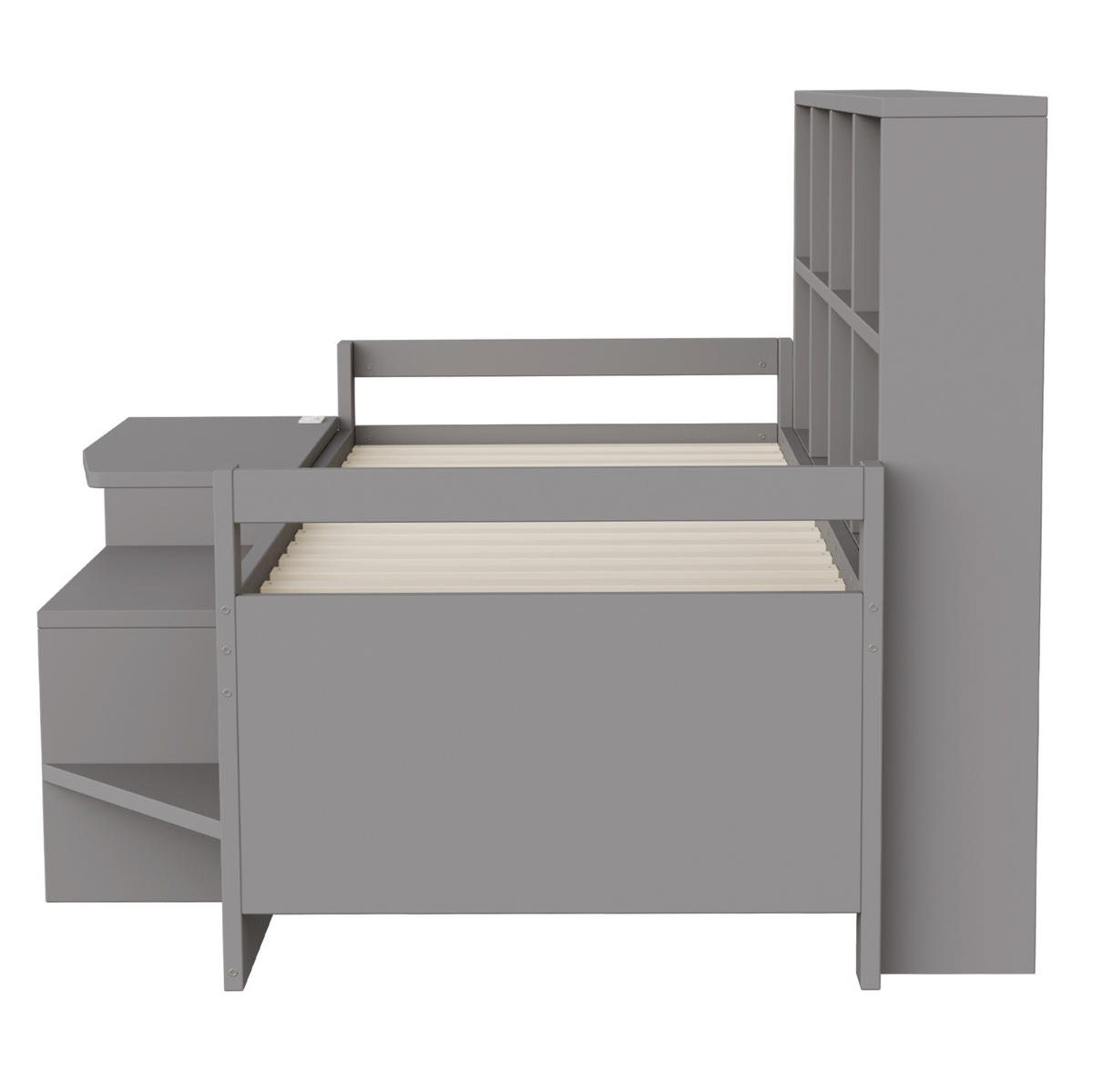 MULTIFUNKTIONSBETT 90/200 cm Grau mit Schreibtisch, Stauraum, LED und USB - Grau, Holz (90/200cm) - MIVRAY