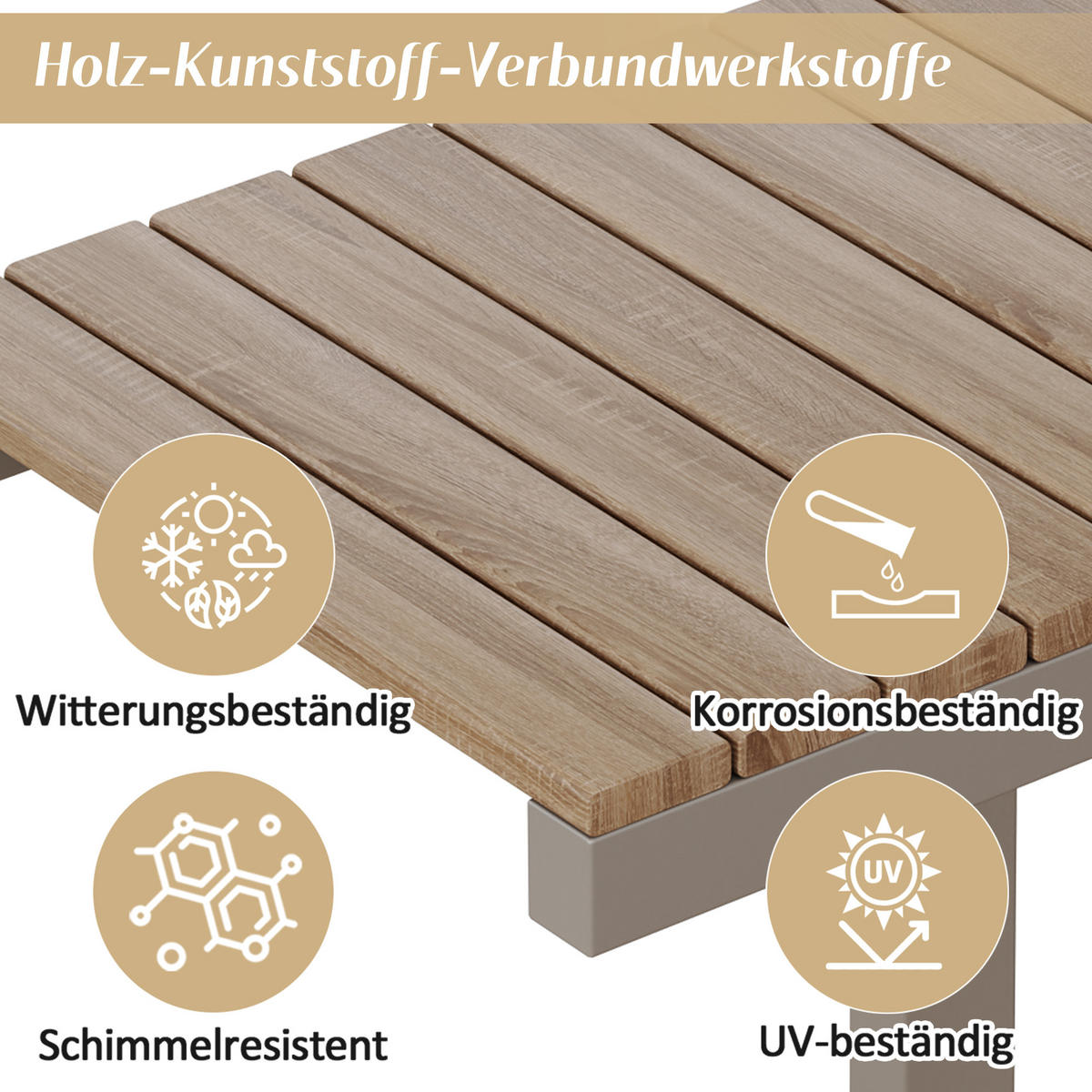 GARTENMÖBEL-SET 3-Sitzer Sofa Verstellbar Tisch Stahl Khaki - Hellbraun, Textil - FLIEKS