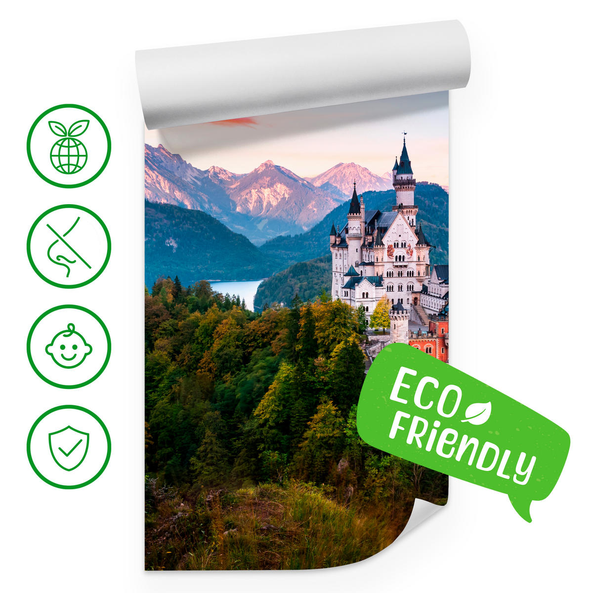 FOTOTAPETE für Schlafzimmer Schloss Bergwald Bäume Grün 150x105 - Multicolor, Papier (150/105cm) - Muralo