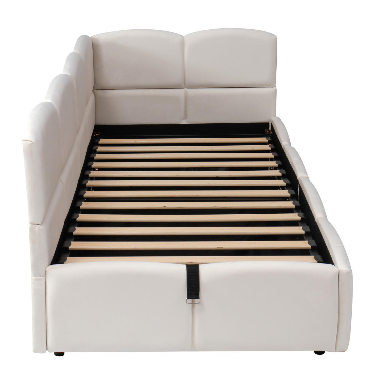 POLSTERBETT 90/200 cm in Beige aus Samt mit Stauraum und USB- und Type-C-Anschlüssen - Beige, Textil (90/200cm) - Flora Grace