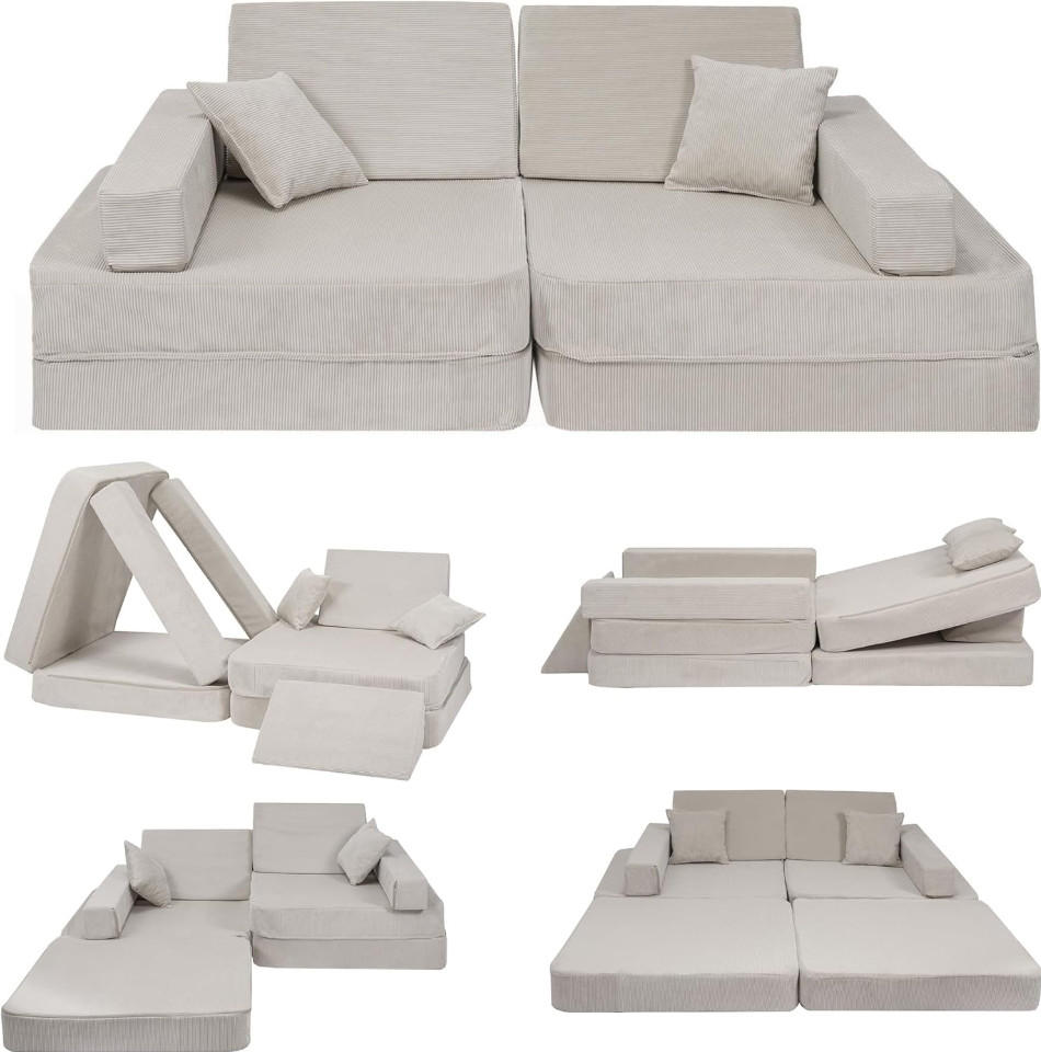 KINDERSOFA Cordsamt Grau - Grau, Textil (160/24/80cm) - AngeLove
